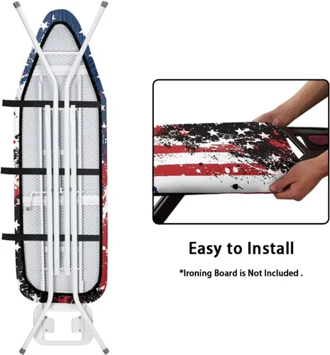 Vista 4 de Funda para tabla de planchar con diseño de estrellas y bandera estadounidense con borde elástico y acogedor bolsillo para la nariz, resistente al
