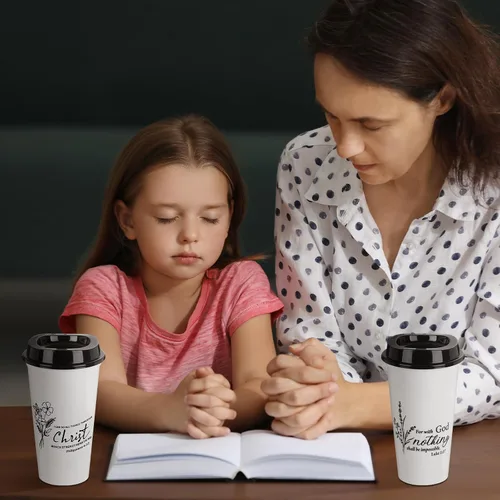 Vista 7 de 12 vasos de plástico con versículos de la Biblia, 16 onzas Negro/Blanco