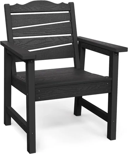 Vista 12 de Silla de patio resistente a la intemperie, sillas de patio al aire libre de madera de polietileno con asiento curvado ergonómico, sillas de comedor