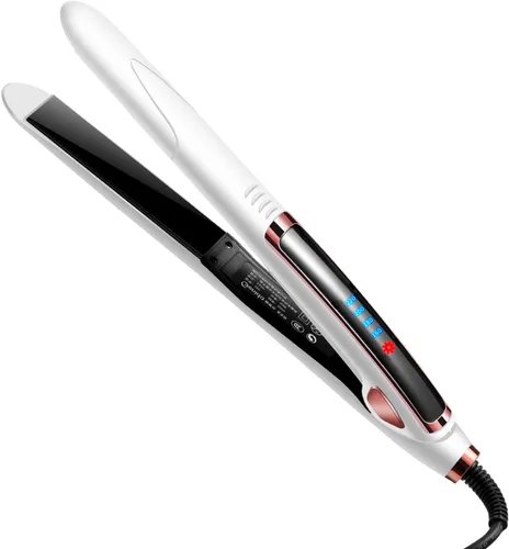 Vista 8 de Plancha plana de 1 pulgada, alisadora profesional de cerámica para cabello rizado, calentamiento rápido, doble voltaje, color negro
