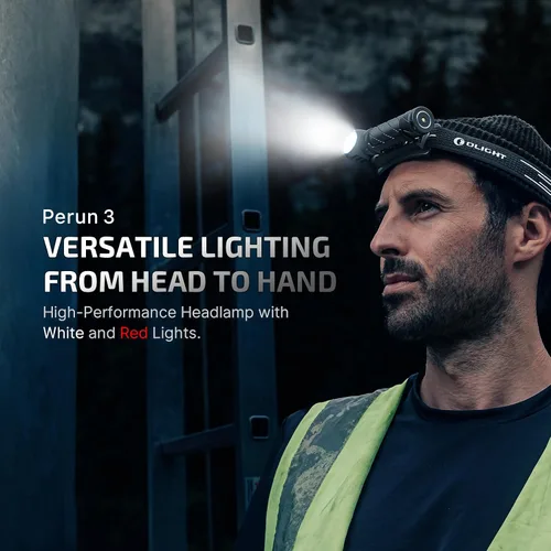 Vista 2 de OLIGHT Perun 3 - Linterna frontal recargable, 3000 lúmenes LED con luz roja, lámpara frontal impermeable con diadema para campamento al aire libre