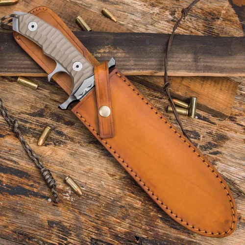 Vista 3 de United Cutlery Rambo Last Blood Heartstopper Cuchillo y Funda de Cuero - Oficialmente Autorizado por Stallone, Hoja de Acero Inoxidable 7Cr17, Mango