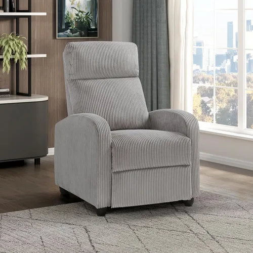 Vista 10 de Lexicon Sillón Reclinable de Pana con Respaldo Empujable Sillón Butaca Reclinable de Empuje hacia Atrás, Marco de Madera Sólida y Base de Metal Gris
