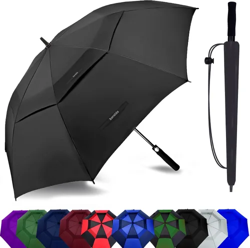 Vista 28 de Paraguas de golf extragrande de 62, 68 y 72 pulgadas, con doble dosel ventilado, resistente al viento, impermeable, de apertura automática