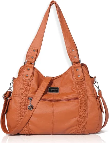 Vista 214 de Angel Barcelo - Bolsa de hombro amplia para mujer, diseño Hobo, cuero lavado