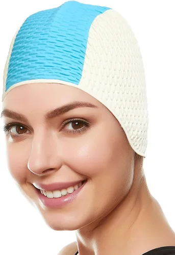 Vista 11 de BeeMo Gorro de Natación de Látex para Mujeres - Gorro de Natación de Goma - Suave Cómodo Elástico Elegante Diseño de Corte Bajo Protege el Cabello