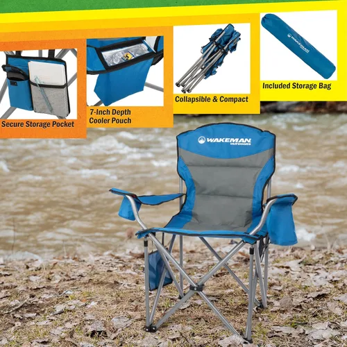 Vista 5 de Wakeman Outdoors - Silla de campamento de gran tamaño, color azul