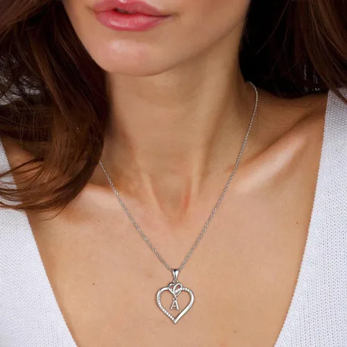 Vista 3 de STORUP Collares con inicial de corazón para mujer, chapado en oro de 14 quilates, dije con inicial de corazón A-Z, collar delicado de corazón