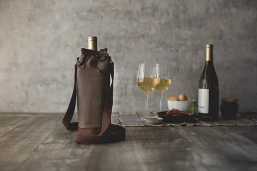 Vista 3 de PICNIC TIME Bolsa de lona encerada para vino, bolsa de lona encerada envejecida, bolsa de vino totalmente aislada, bolsa duradera para botellas