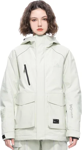 Vista 9 de Chaqueta de esquí para snowboard, nieve, invierno, impermeable, aislada, resistente al viento, holgada, cálida con capucha para hombres y mujeres