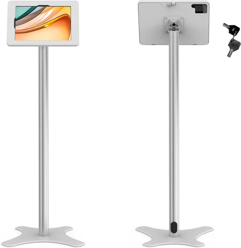 Vista 8 de Soporte de piso para tableta compatible con iPad 7 8 9 de 10.2 pulgadas, rotación de metal con cerradura para tableta+poste de aluminio+base