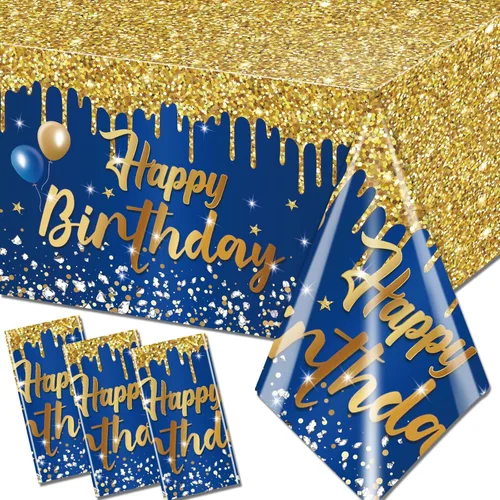 Vista 7 de Paquete de 3 Manteles de Feliz Cumpleaños Manteles Negros y Dorados Cubierta de Mesa de Plástico Mantel Rectangular de Cumpleaños para Mujeres