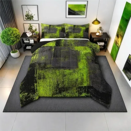 Vista 17 de Erosebridal - Juego de ropa de cama con edredón a cuadros de retazos tamaño individual, aguada geométrica en cuadrícula, conjunto retro grunge