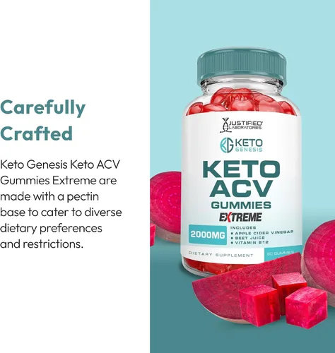 Vista 4 de Justified Laboratories Keto Genesis Keto ACV Gummies Extreme (2000 mg) - 60 unidades - Formuladas con vinagre de sidra de manzana, folato y vitamina