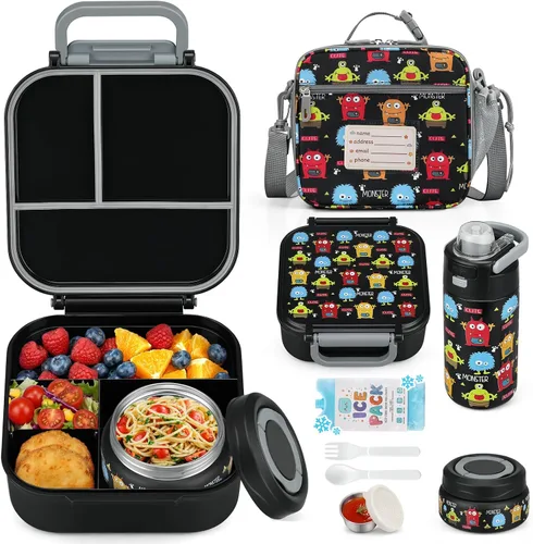 Vista 13 de Itslife Caja Bento para niños, contenedor de comida aislado, lonchera para niños, termo de 7 onzas para comida caliente, botella de agua térmica