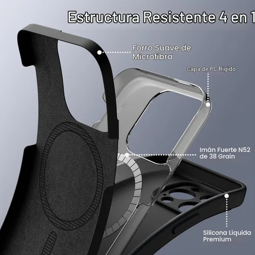 Vista 4 de JETech Funda magnética de silicona para iPhone 14 Pro, color negro