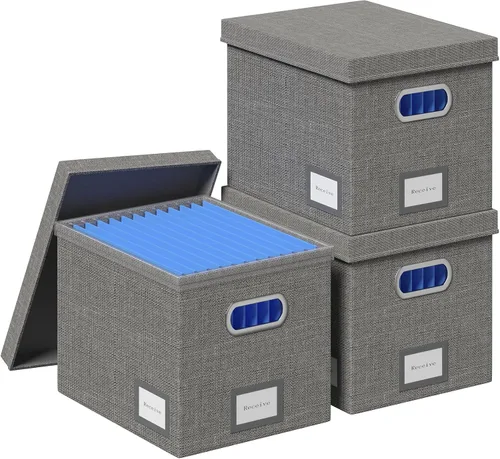 Vista 10 de Caja Organizadora de Archivos - Cajas de Archivos para Archivos Colgantes con Tapa Juego de 2 Organizador de Carpetas Colgantes Decorativas