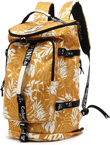 Vista 15 de Kalesi Mochila Bolsa de Lona para Gimnasio 4 Vías Impermeable con Compartimento para Zapatos para Viaje Deporte Senderismo Laptop, 02-Negro