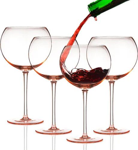 Vista 8 de Juego de 2 copas de vino tinto de colores, elegantes copas de vino de gran tamaño, 18.7 onzas (rosa rosa)