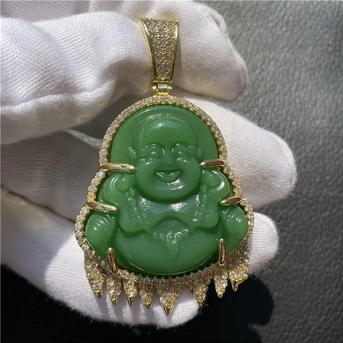 Vista 4 de Collar con colgante de jade verde con diseño de buda sonriente y sonriente de jade hecho a mano de 0.118in 23.6in