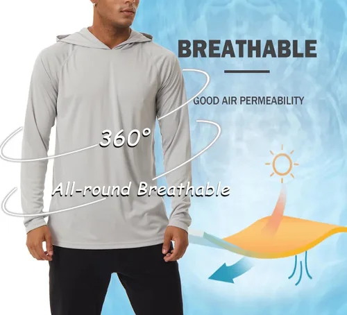 Vista 3 de BIYLACLESEN Camiseta de manga larga con protección solar para hombre, con UPF 50+ y capucha