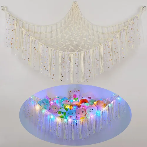 Vista 14 de FIOBEE Red de Animales de Peluche o Hamaca con Luz LED, Hamaca de Juguetes Colgante Organizador de Almacenamiento Soporte para Animales de Peluche