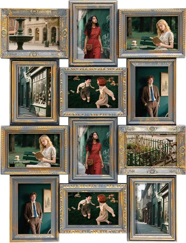 Vista 13 de Jerry & Maggie 12 Aperturas Marco de Fotos Collage Rústico 23×18 PVC con Acabado Vintage en Relieve, Portarretratos para Selfie, Galería de Collage