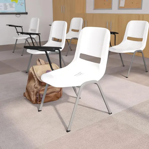 Vista 13 de EMMA + OLIVER Silla ergonómica negra con tableta abatible para zurdos - Escritorio con brazo para tableta Flip-Up Tablet Arm, Shell Seat