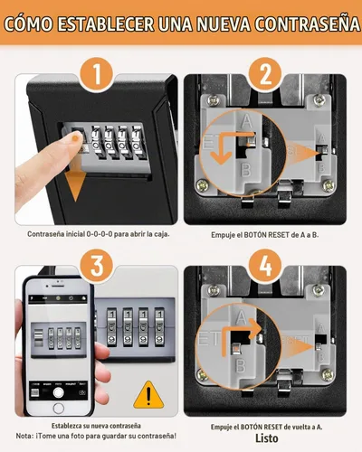 Vista 8 de BKNOOU - Caja grande con cerradura de llave para montaje en pared exterior, código de combinación de 4 dígitos Waterproof, Resettable, Anti-theft
