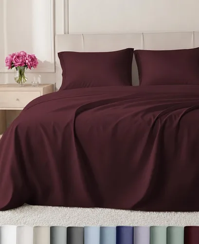 Vista 17 de California Design Den Juego de sábanas de lujo tamaño Queen, 800 hilos, 100% satén de algodón para cama tamaño Queen, juego de ropa de cama con Beige