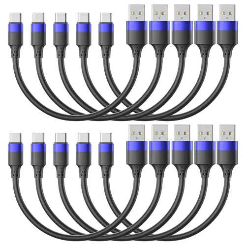 Vista 10 de Cable de cargador corto para iPhone de 1 pie, paquete múltiple para iPhone 14 13 12, paquete de 10 unidades de cable USB A a USB C de 12 pulgadas