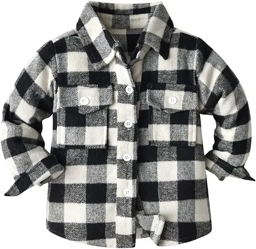 Vista 13 de IBAKOM Chaqueta a cuadros de manga larga con botones para bebés, niños y niñas, trajes de Navidad para otoño e invierno