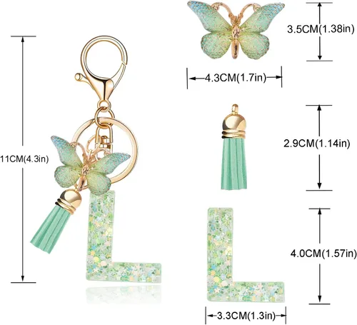 Vista 3 de OKAICEN Fashion Alphabet Initial Letter Keychain Tassel Butterfly Pendant Key Ring for Purse Handbags Women Girl