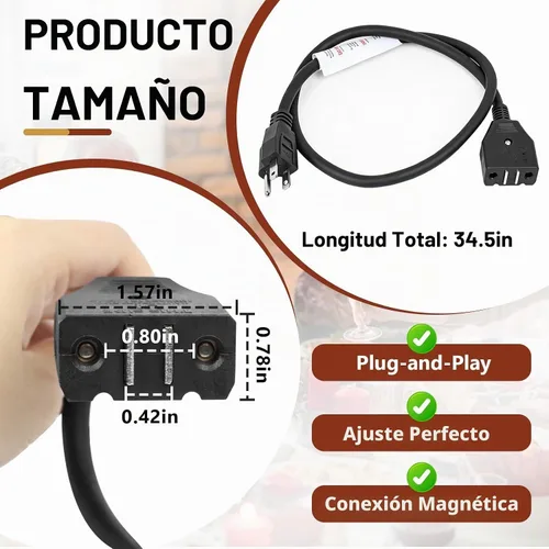 Vista 3 de 9001150010 Cable de alimentación magnético compatible con freidora eléctrica Masterbuilt 10L XL, cable de freidora magnética de repuesto