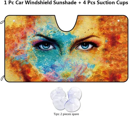 Vista 6 de Parasol para parabrisas delantero de automóvil para perro, caniche de almendra, hermosas flores, decoración para vehículo, reflector de rayos UV