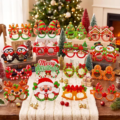 Vista 4 de Vinsot 32 anteojos de papel para fiesta de Navidad, decoración