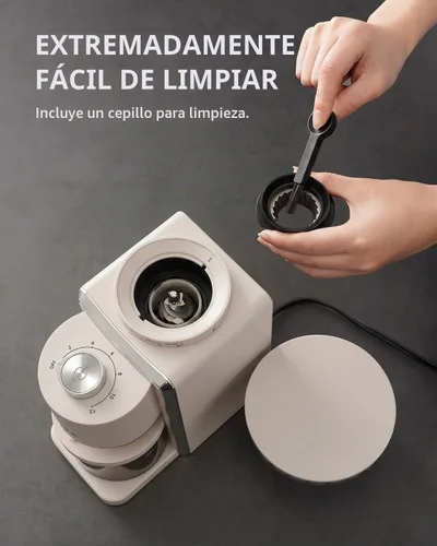 Vista 6 de KIDISLE Molinillo de café cónico 2.0, molinillo eléctrico de granos de café para molienda precisa, 35 ajustes, selector de 2 a 12 tazas, diseño Beige