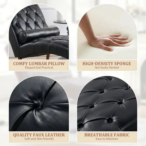 Vista 6 de Tumbona de piel sintética para interiores con almohada, moderna tumbona, sillas ergonómicas tapizadas de poliuretano sin brazos con botones