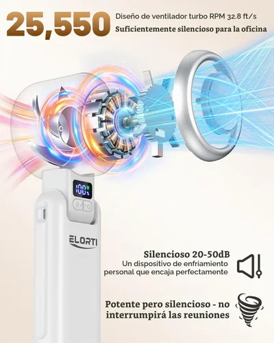 Vista 4 de Ventilador portátil, ventilador de mano con turbo y refrigeración Blanco