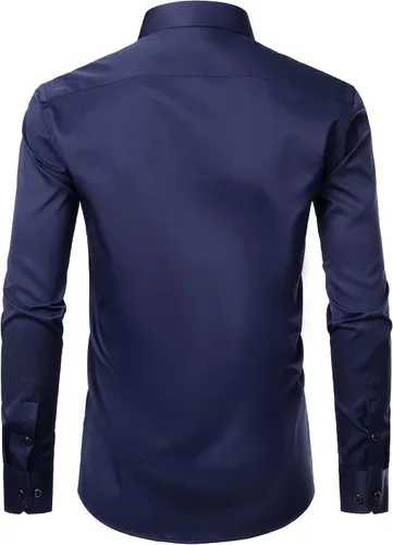 Vista 4 de ZEROYAA Camisas formales de vestir de manga larga con botones y bolsillo para hombre