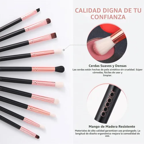 Vista 3 de docolor Juego de brochas de sombra de ojos, mango de madera de oro rosa negro con oro rosa