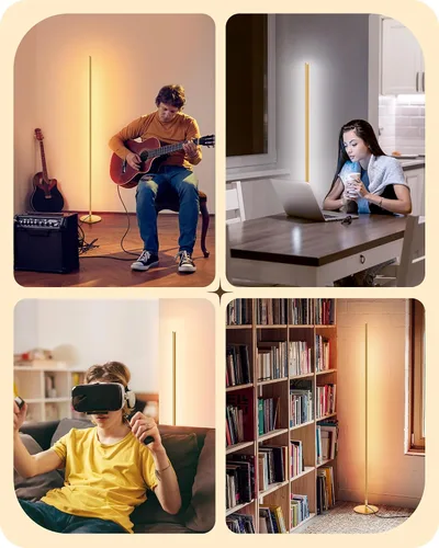 Vista 6 de Lámpara de pie EDISHINE, lámparas de pie con control remoto y interruptor de pie para sala de estar, lámpara de pie regulable del 10% al 100% con 7
