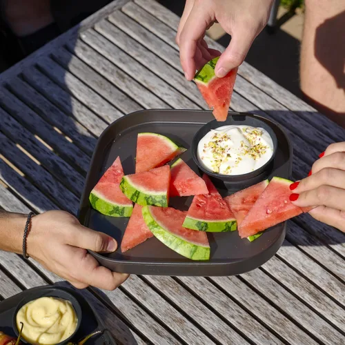 Vista 5 de madesmart dipware - Bandeja de 3 tazones, apilables y extraíbles para embutidos, guacomole, aperitivos, verduras, apto para lavavajillas y Azul