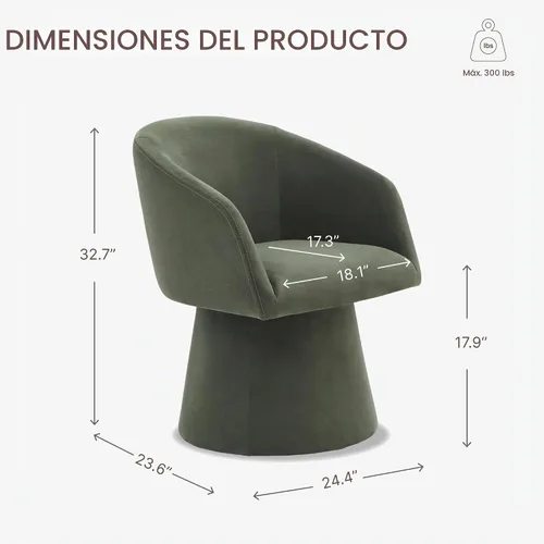 Vista 3 de KISLOT Sillas de Comedor Giratorias Sillón de Acento Moderno Silla Lateral de Escritorio para Comedor Tocador Dormitorio Sala de Estar Sala de Verde