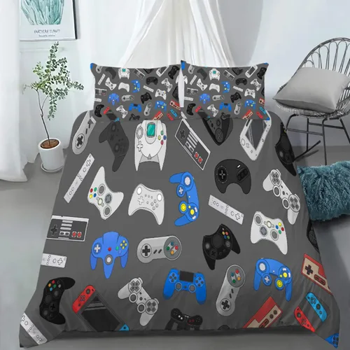Vista 11 de AILONEN - Ropa de cama con estampado de control de videojuegos, para niños, funda de edredón, supersuave y resistente a la decoloración, 3 piezas