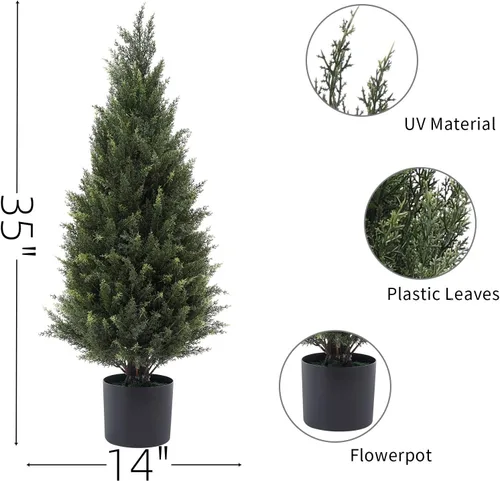 Vista 8 de Arbusto Artificial de Cedro de 3ft(35") para Exteriores, Resistente a la Luz Solar, Planta Frondosa en Maceta para Porche Interior del Hogar