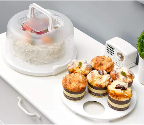 Vista 6 de TOPINCN Funda portadora de tartas, portador portátil para cupcakes con tapa y asa, recipiente redondo para tartas, bandeja del desierto, caja