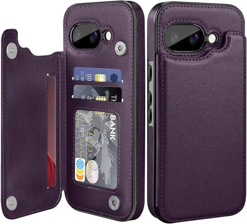 Vista 10 de Bizzib para Google Pixel 6A Funda de cuero tipo cartera con tarjetero, cubierta tipo libro con pata de pie, cierre magnético, funda protectora a