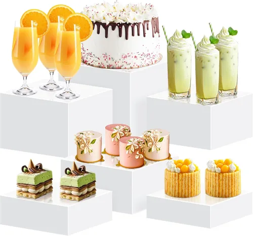 Vista 7 de 6 Piezas Elevadores de Buffet, Elevadores de Alimentos para Mesa de Buffet, Elevadores de Exhibición de Cubos Acrílicos con Fondo Hueco, Soporte