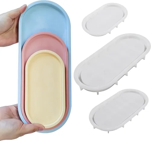 Vista 8 de Wehous Moldes ovalados para hormigón de resina, molde de silicona ovalada tallada en rosa de 2 tamaños, bandeja de resina epoxi para soporte